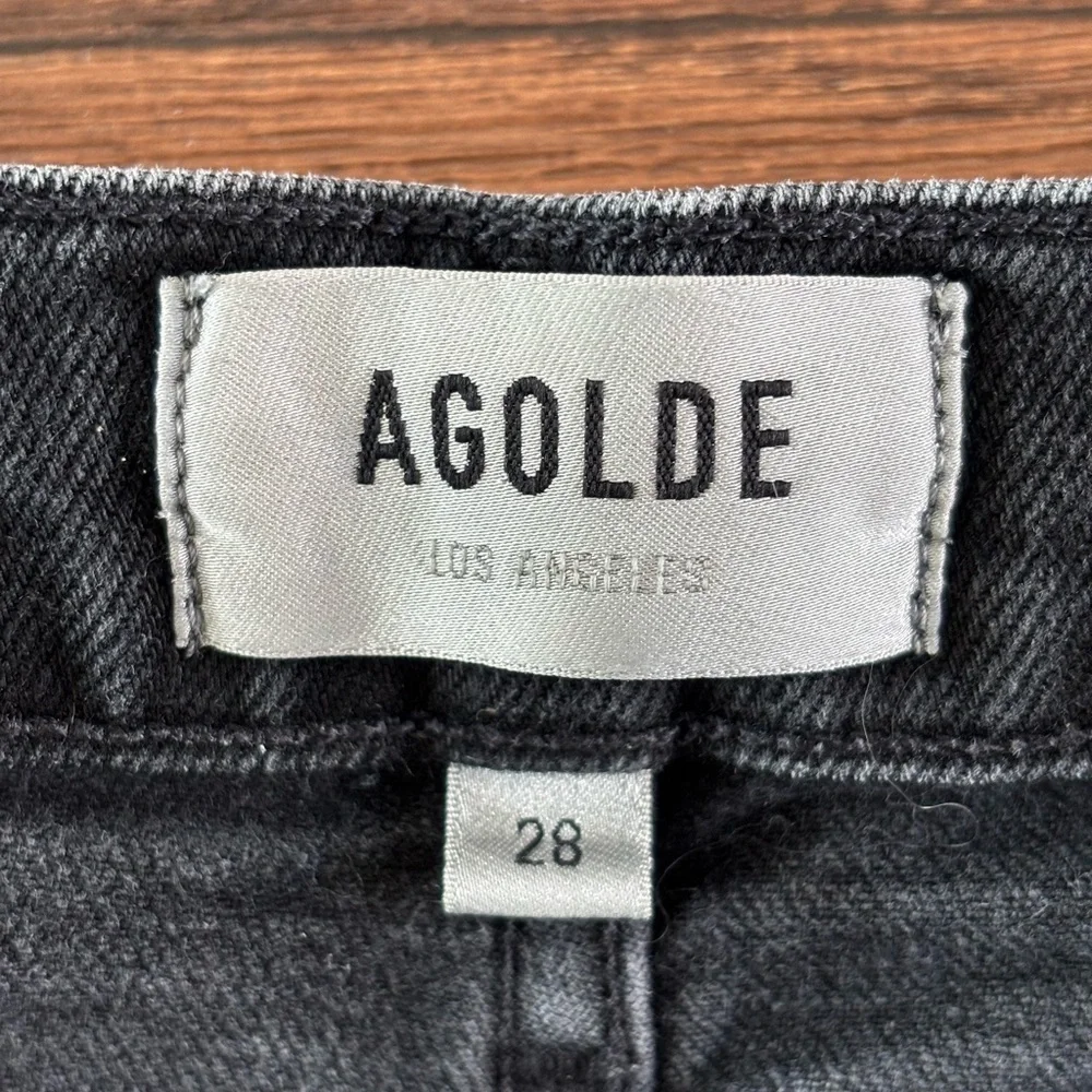 AGOLDE Denim Carrie Long Bermuda Short in Stunner 28 Dark Black Wash
